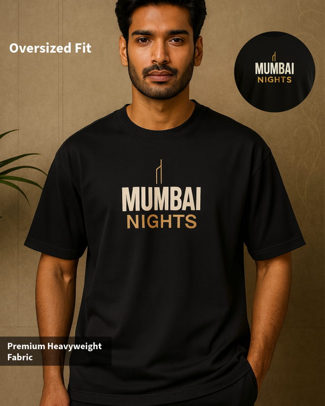 Black Mumbai Nights Oversized T-Shirts