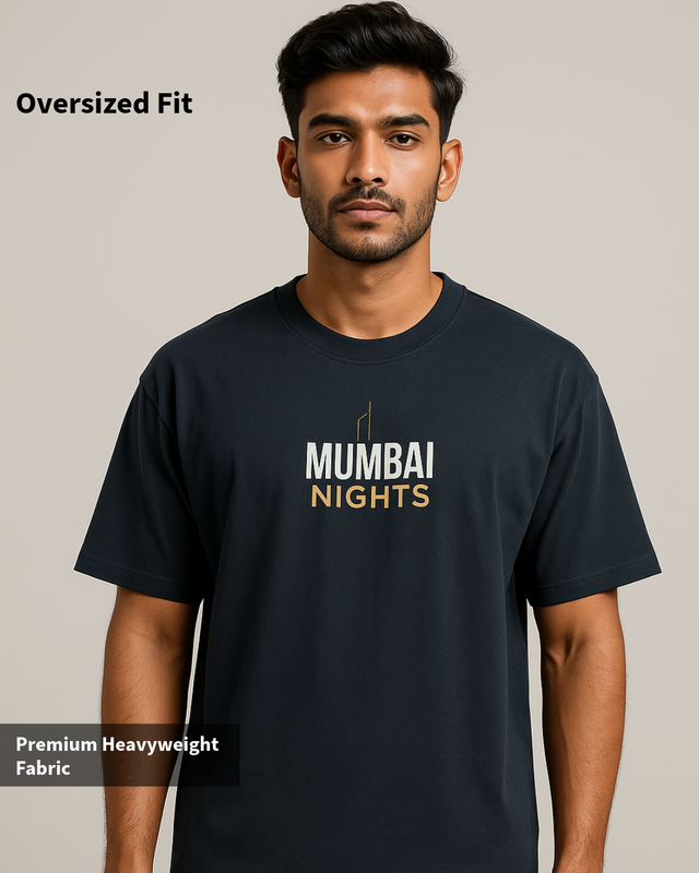 Navy Mumbai Nights Oversized T-Shirts