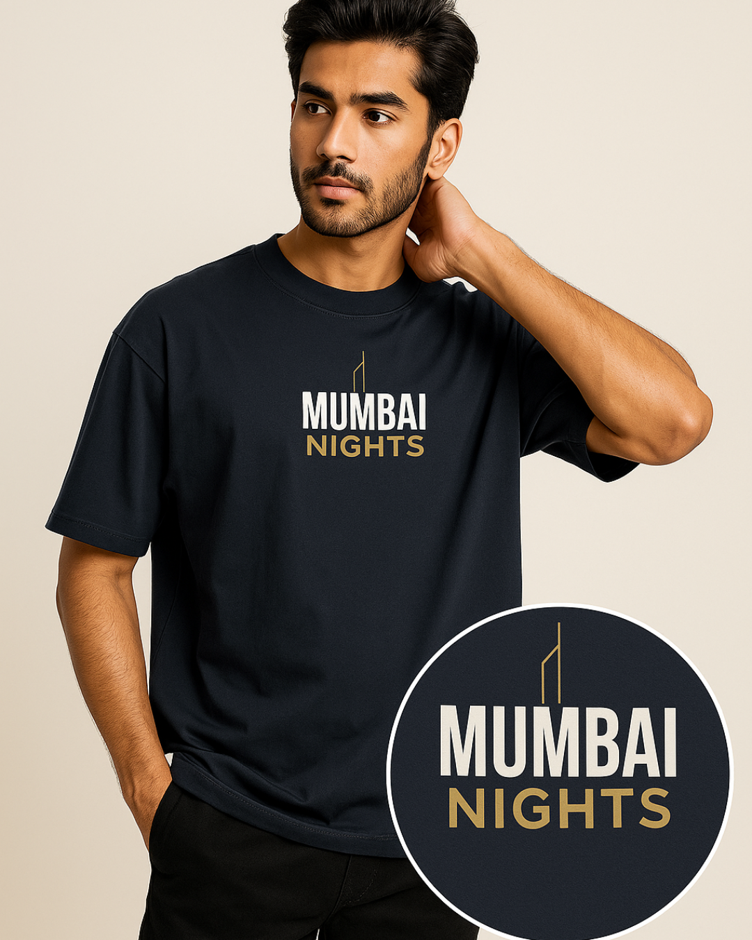 Navy Mumbai Nights Oversized T-Shirts